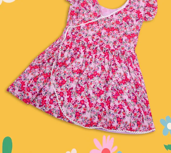 Pink_Cotton_Ditsy_Floral_Overlap_Dress_For_Girls