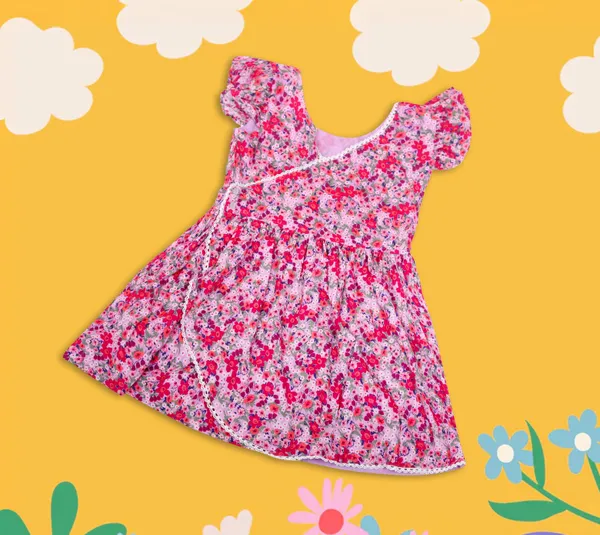 Pink_Cotton_Ditsy_Floral_Overlap_Dress_For_Girls