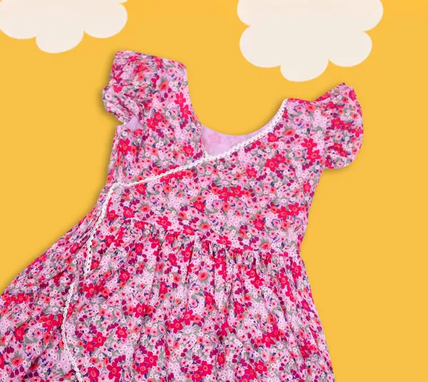 Pink_Cotton_Ditsy_Floral_Overlap_Dress_For_Girls