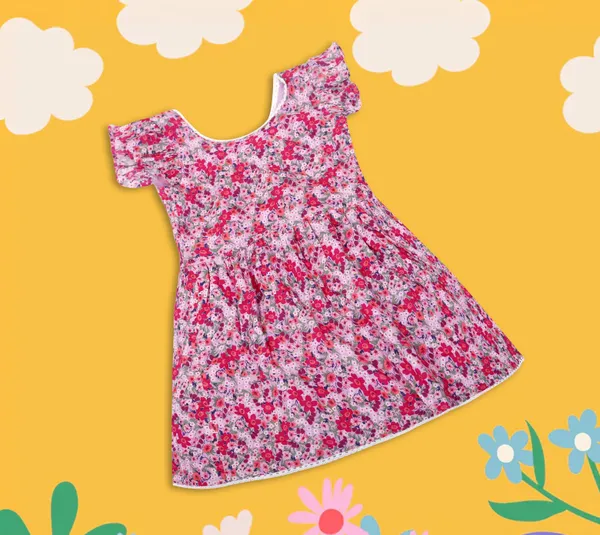 Pink_Cotton_Ditsy_Floral_Overlap_Dress_For_Girls
