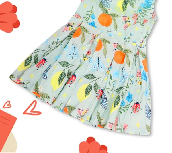 Green_Cotton_Pleated_Tropical_Print_Frock_For_Girls