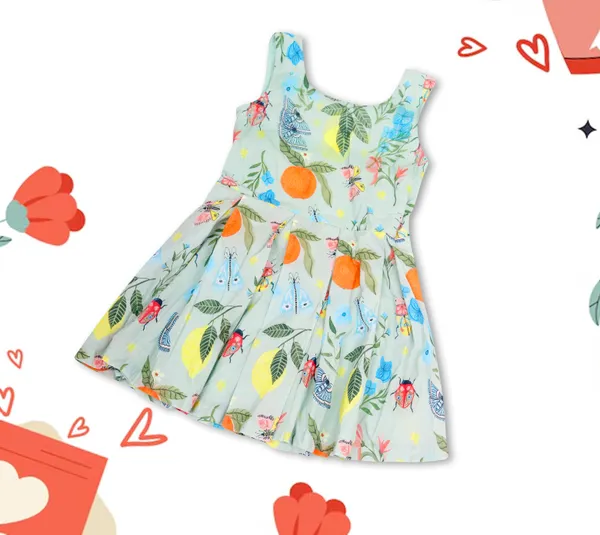 Green_Cotton_Pleated_Tropical_Print_Frock_For_Girls