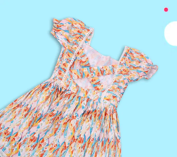 Multicolor_Cotton_Ikat_Print_Criss-Cross_Frock_For_Girls