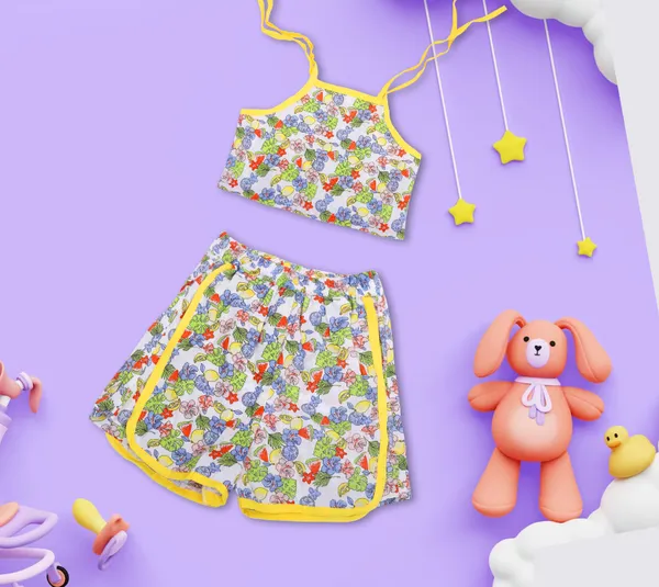 Multicolor_Cotton_Fruit_Print_Crop_Top_Shorts_Co-Ord_Set_For_Girls