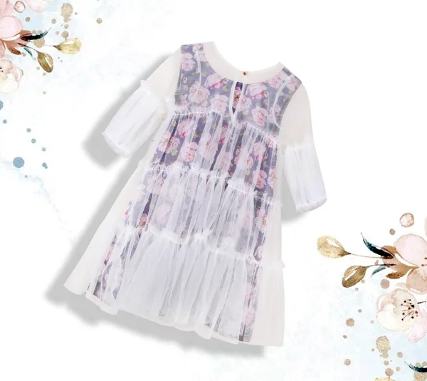 White_And_Black_Cotton_Tiered_Tulle_A-Line_Dress_For_Girls