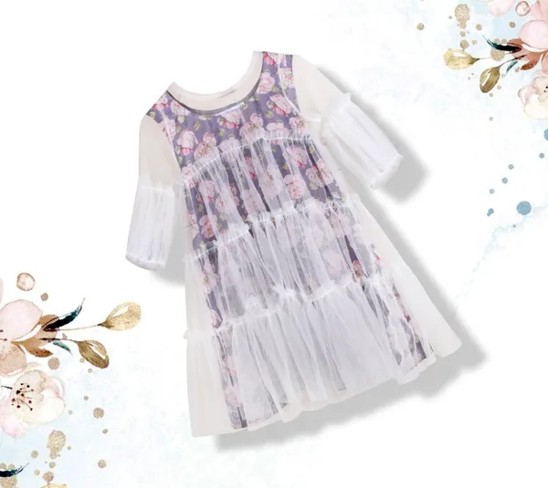 White_And_Black_Cotton_Tiered_Tulle_A-Line_Dress_For_Girls