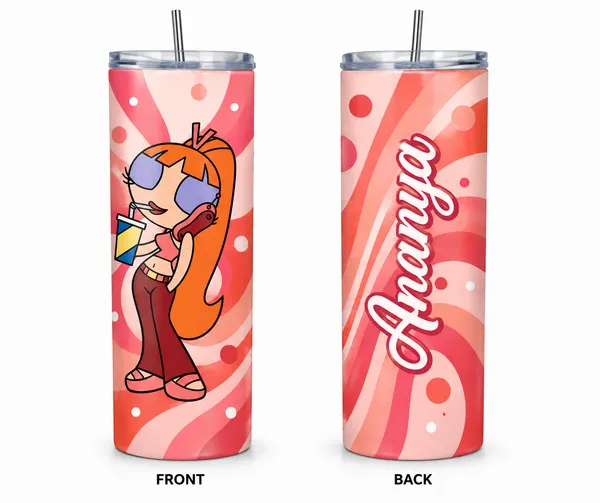Stainless_Steel_Cartoon_Polka_Dot_Print_Pink_Tumbler_With_Straw