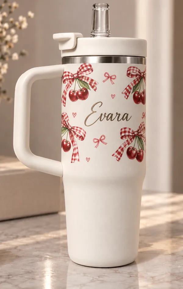 Stainless_Steel_Travel_Cherry_Print_White_Handled_Tumbler