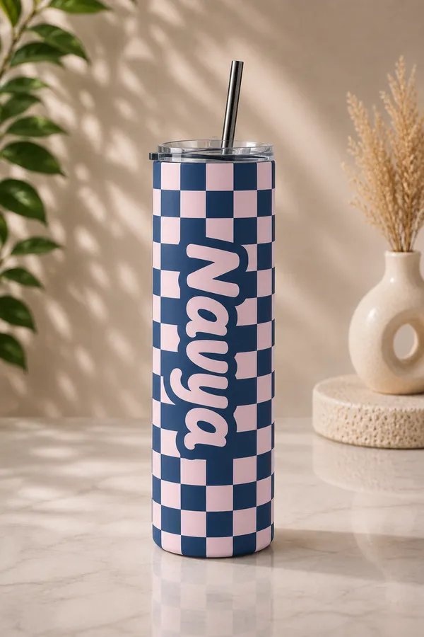 Blue_Checkered_Print_Tumbler_With_Straw