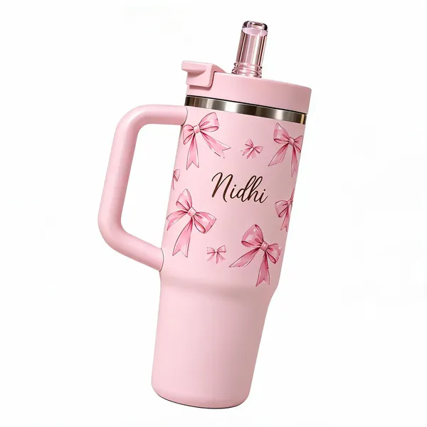 Stainless_Steel_Personalized_Bow_Print_Pink_Handled_Tumbler