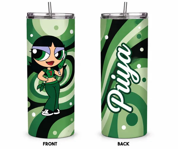 Stainless_Steel_Cartoon_Character_Print_Green_Tumbler_With_Straw