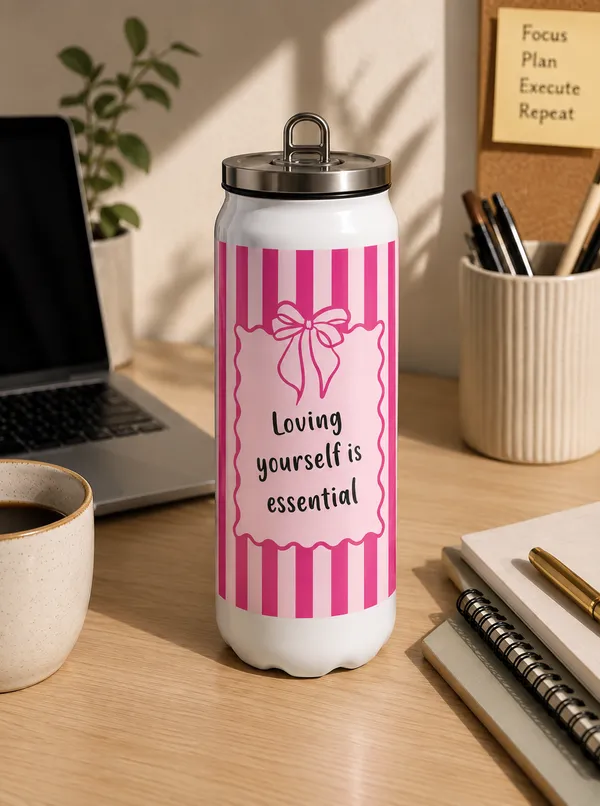 Stainless_Steel_Striped_Bow_Print_Pink_Water_Bottle_With_Loop_Lid