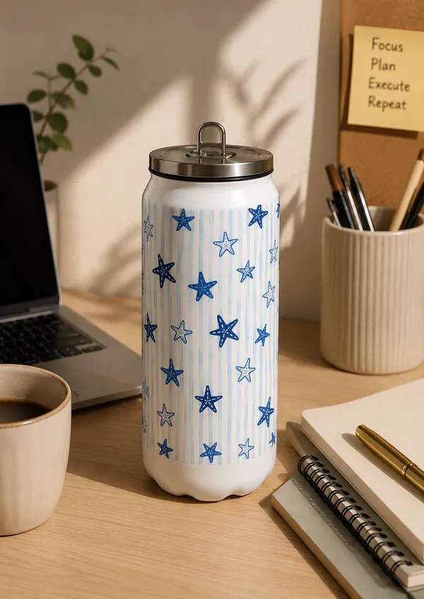 Stainless_Steel_Star_Print_White_Water_Bottle_With_Loop_Lid