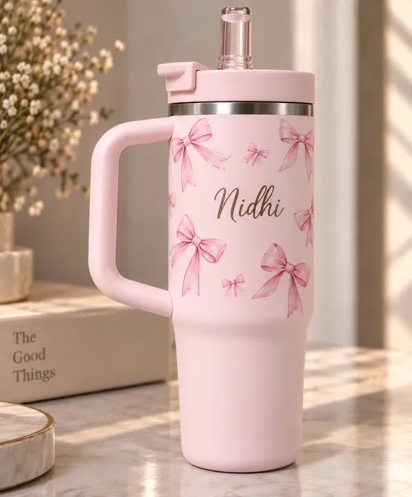 Stainless_Steel_Personalized_Bow_Print_Pink_Handled_Tumbler