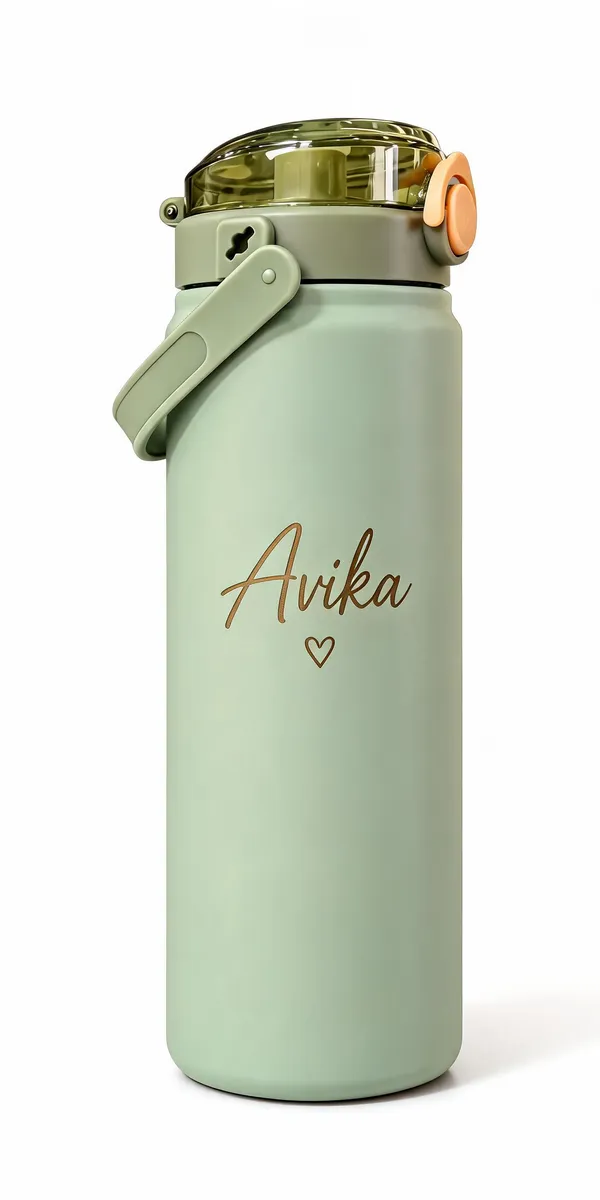 Stainless_Steel_Personalised_Minimal_Print_Green_Flip_Top_Water_Bottle