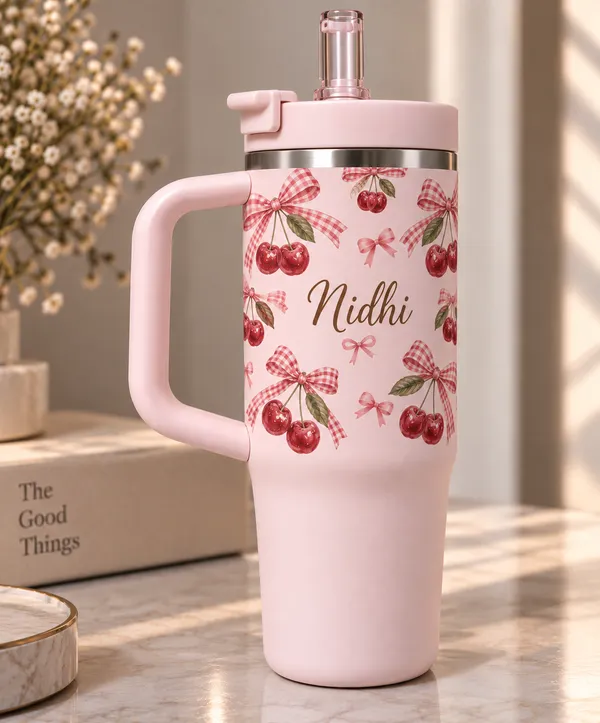 Stainless_Steel_Travel_Cherry_Gingham_Print_Pink_Handled_Tumbler