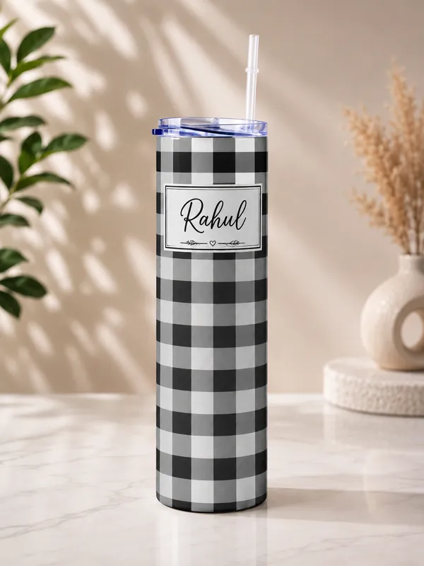 Stainless_Steel_Everyday_Black_White_Checkered_Tumbler_With_Straw
