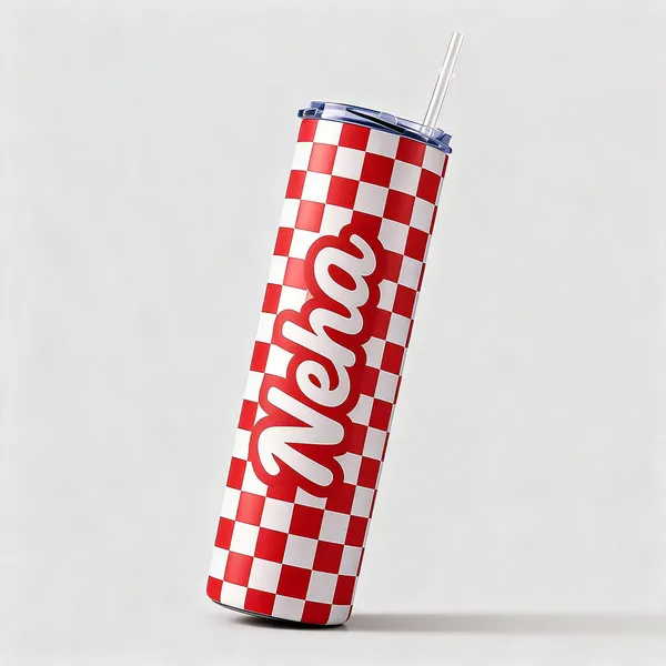Stainless_Steel_Everyday_Red_Checkered_Print_Tumbler_With_Straw