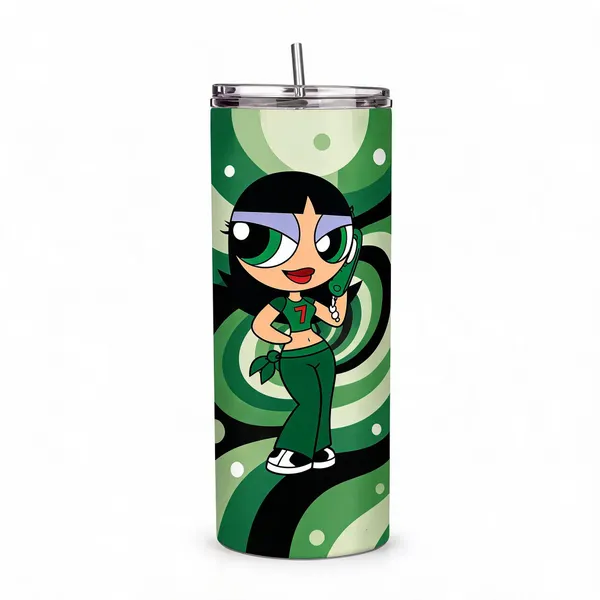Stainless_Steel_Cartoon_Character_Print_Green_Tumbler_With_Straw