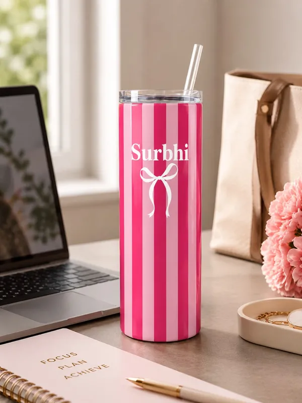 Stainless_Steel_Everyday_Pink_Striped_Personalised_Tumbler_With_Straw