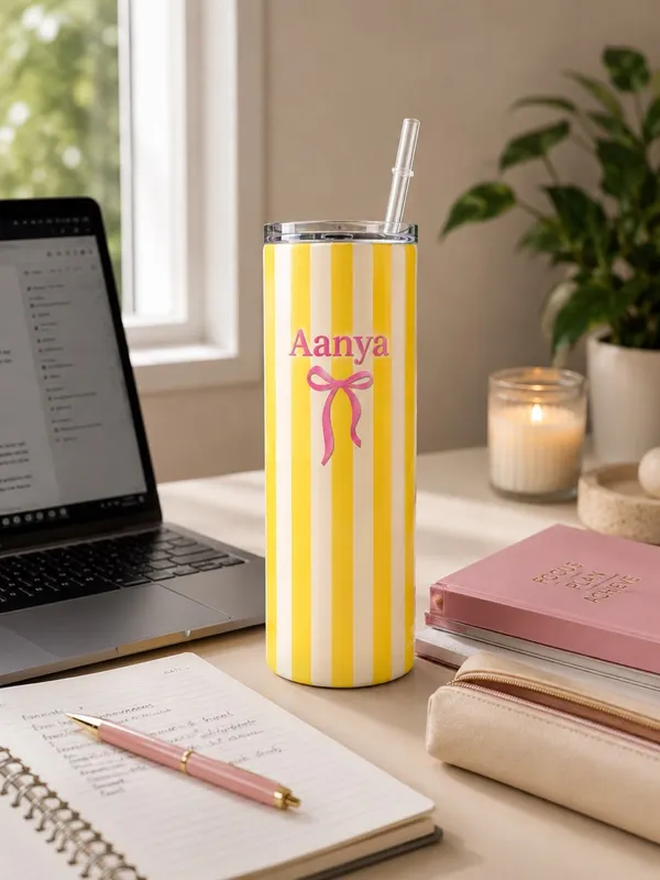 Yellow_White_Striped_Personalized_Tumbler