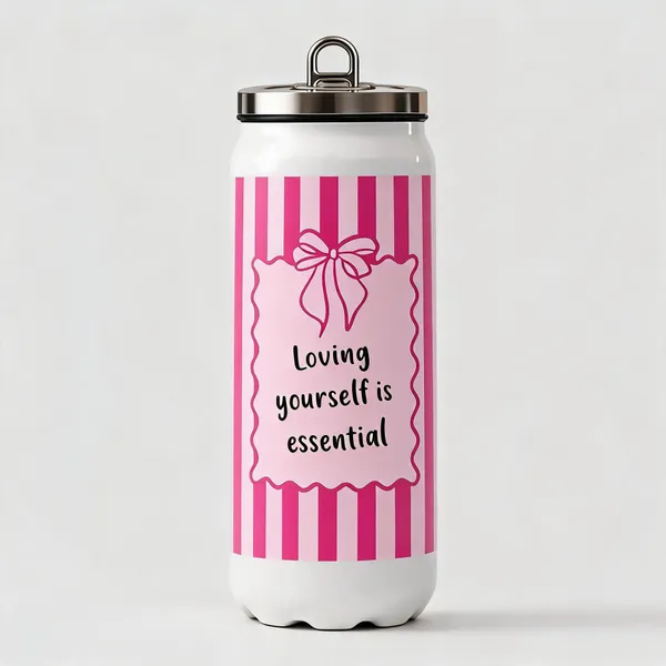 Stainless_Steel_Striped_Bow_Print_Pink_Water_Bottle_With_Loop_Lid