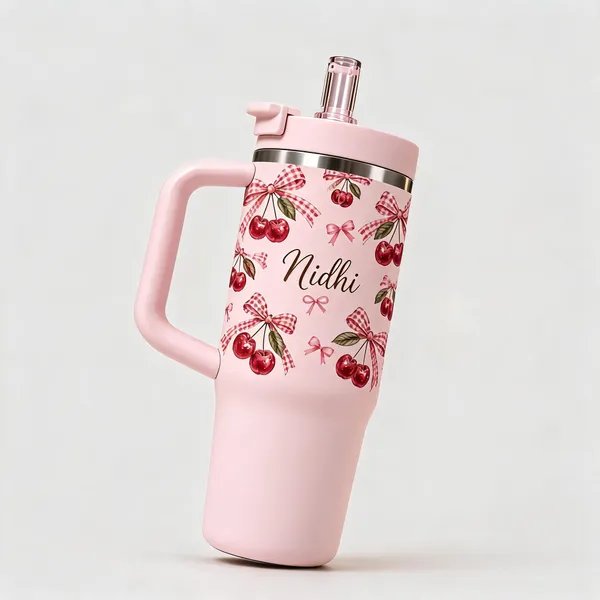 Stainless_Steel_Travel_Cherry_Gingham_Print_Pink_Handled_Tumbler