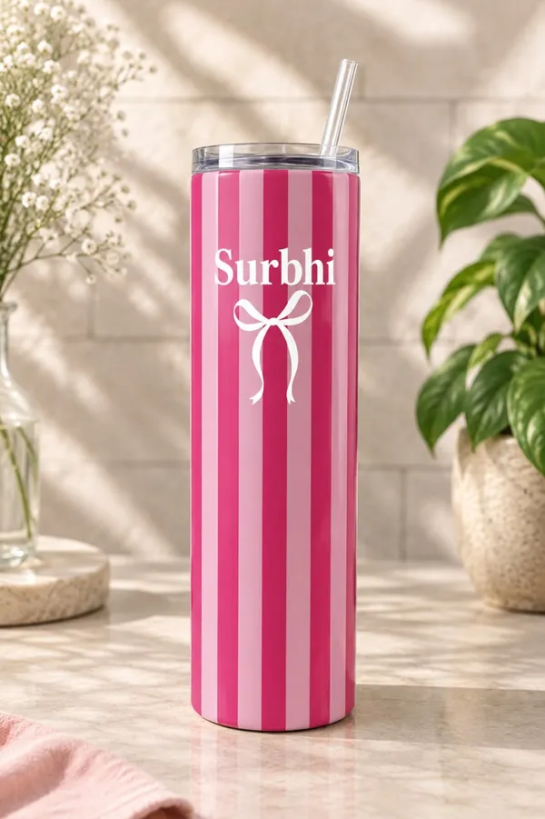 Stainless_Steel_Everyday_Pink_Striped_Personalised_Tumbler_With_Straw