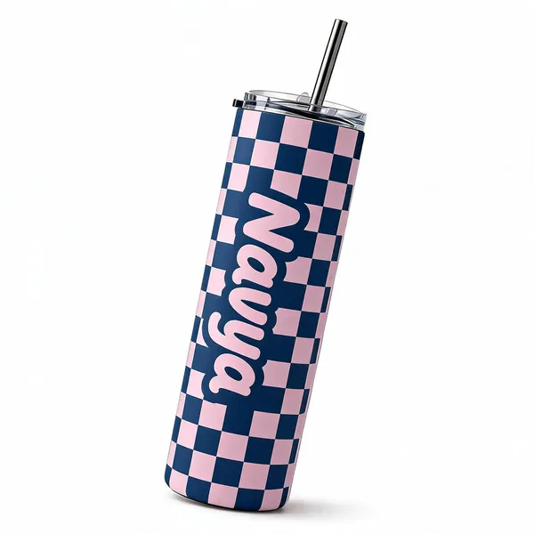 Stainless_Steel_Everyday_Blue_Checkered_Print_Tumbler_With_Straw