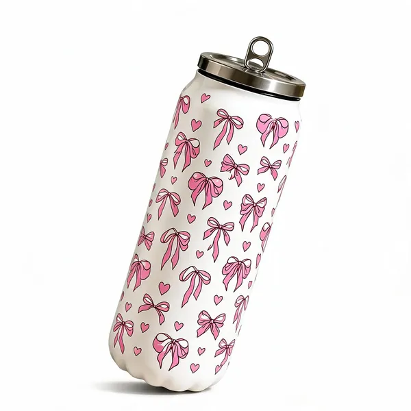 Stainless_Steel_Bow_And_Heart_Print_Water_Bottle_With_Loop_Lid