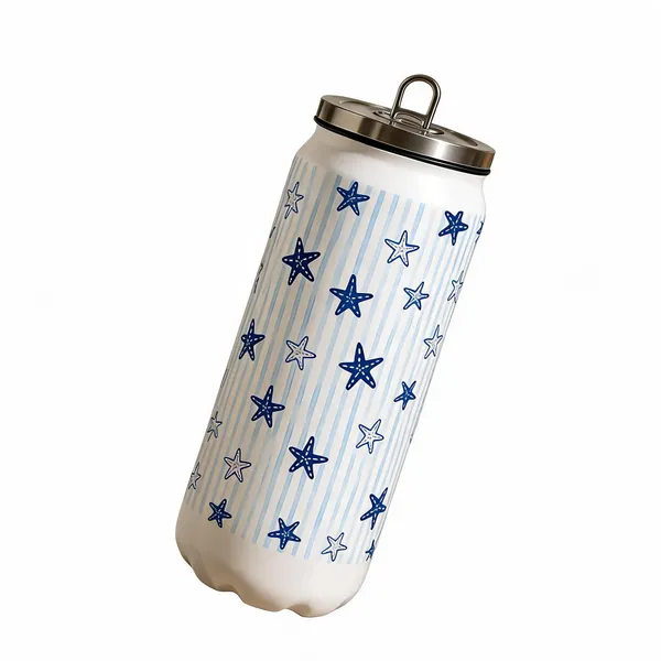 Stainless_Steel_Star_Print_White_Water_Bottle_With_Loop_Lid