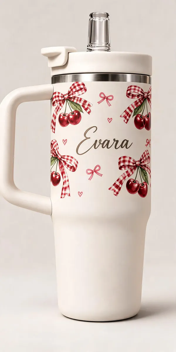 Stainless_Steel_Travel_Cherry_Print_White_Handled_Tumbler