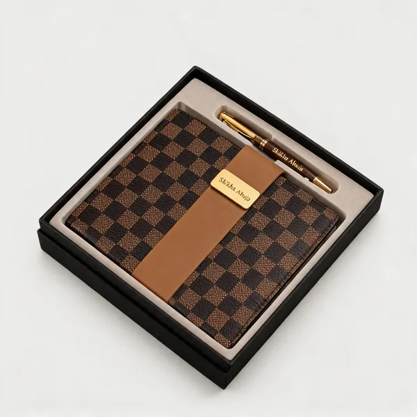 Brown_Black_Checkered_Pu_Leather_Notebook_And_Pen_Gift_Set