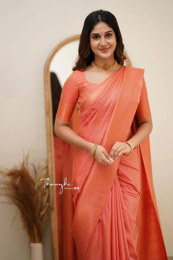 Coral_Draped_Saree_With_Blouse_for_Women