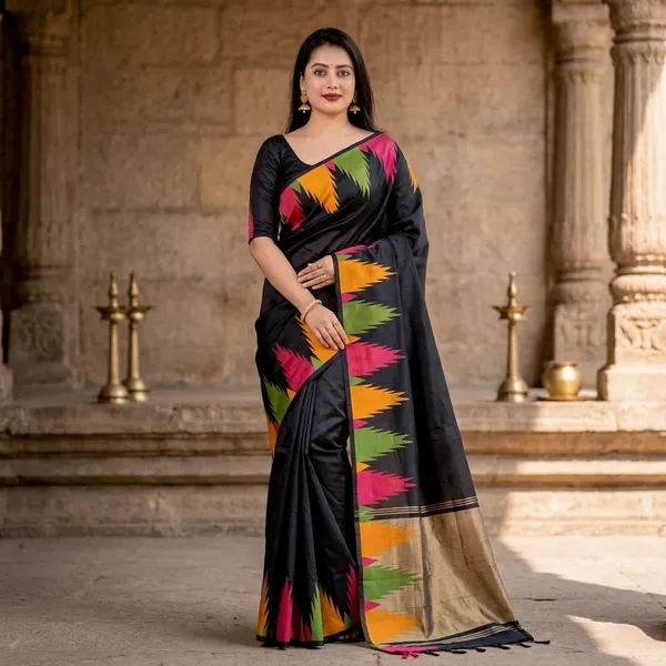 Black_Litchi_Silk_Abstract_Print_Saree_For_Women