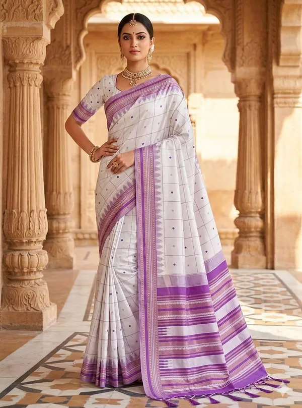 White_Purple_Border_Traditional_Saree_for_Women