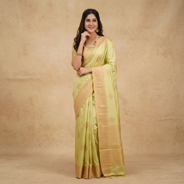 Lime_Green_Litchi_Silk_Traditional_Saree_For_Women
