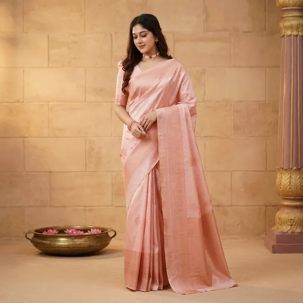 Peach_Litchi_Silk_Woven_Saree_For_Women