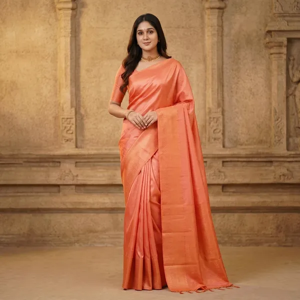Coral_Litchi_Silk_Draped_Saree_For_Women