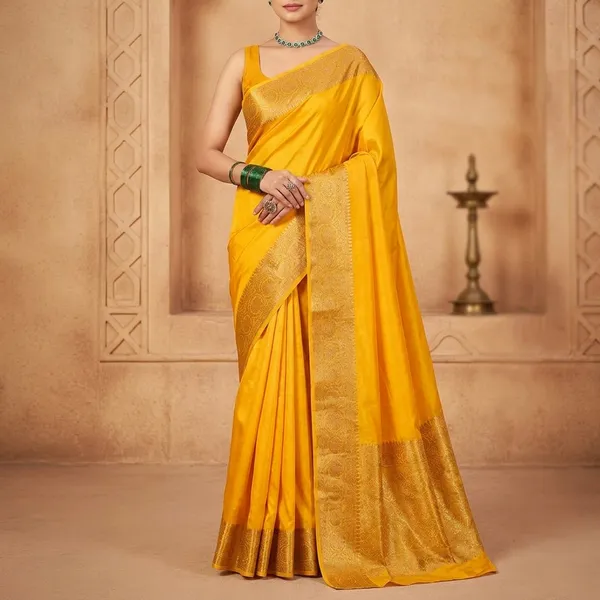 Yellow_Litchi_Silk_Traditional_Saree_For_Women