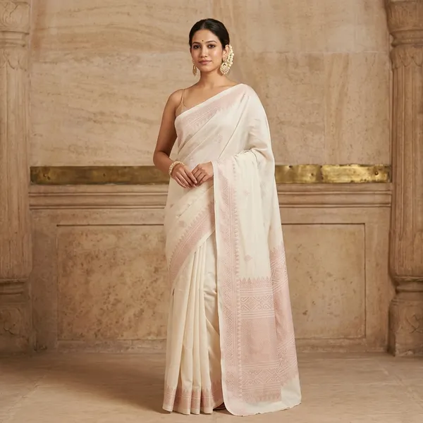 Off_White_Litchi_Silk_Woven_Saree_For_Women