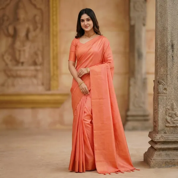 Coral_Litchi_Silk_Draped_Saree_For_Women