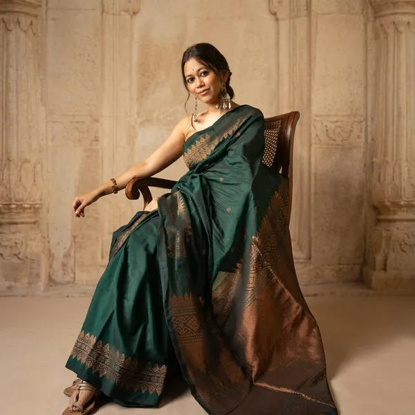Green_Litchi_Silk_Woven_Gold_Border_Saree_For_Women