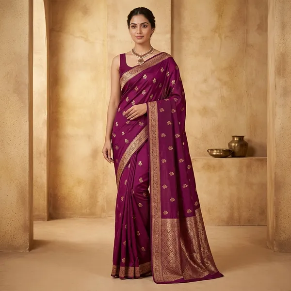 Magenta_Litchi_Silk_Woven_Border_Saree_For_Women