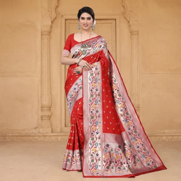 Red_Litchi_Silk_Floral_Print_Saree_For_Women