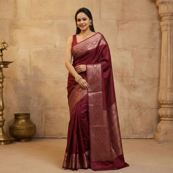 Maroon_Litchi_Silk_Woven_Traditional_Saree_For_Women