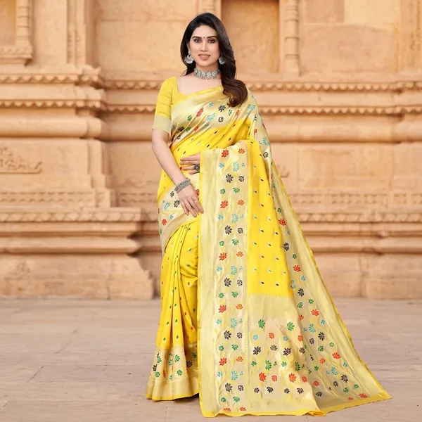 Yellow_Litchi_Silk_Floral_Print_Saree_For_Women