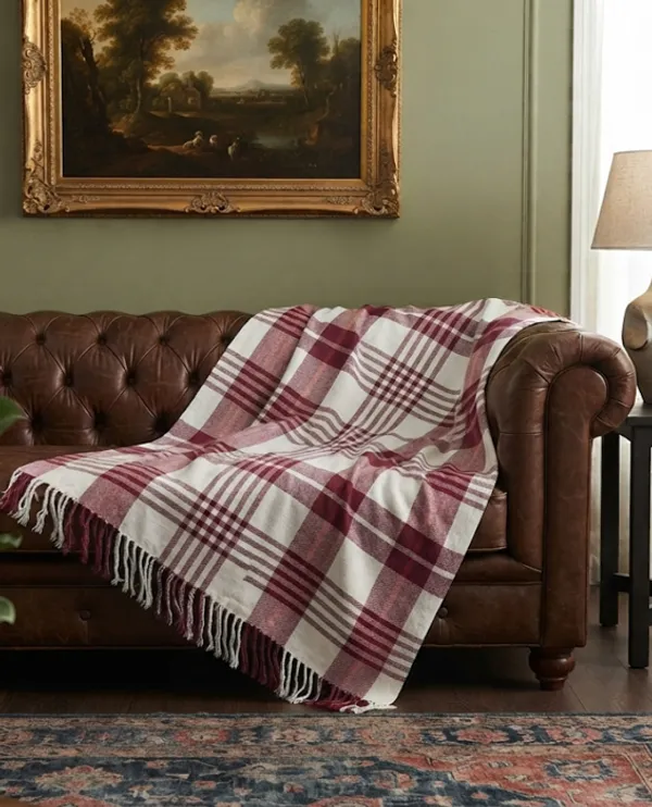 Maroon_Plaid_Fringed_Throw_For_Home