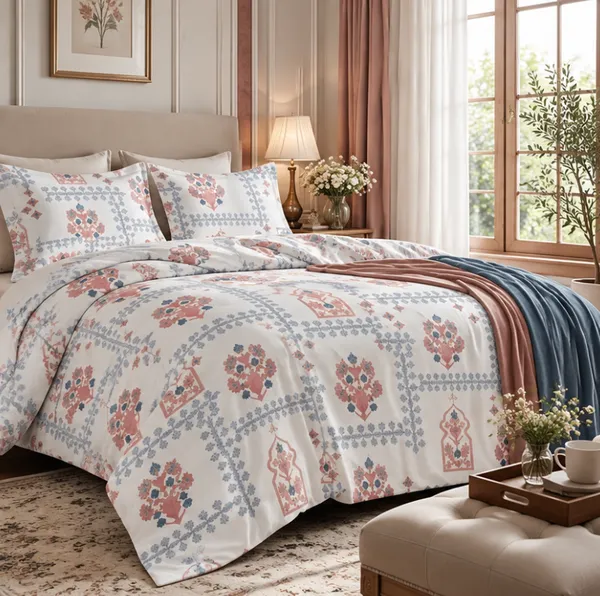 Geometric_Floral_Print_King_Size_Bedsheet_Set
