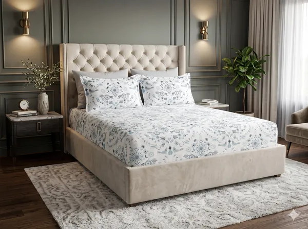 Bird_Print_design100%_Cotton_300_TC__King_Size_Bedsheet_with_2_pillow_cases